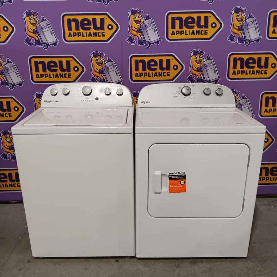 Whirlpool 3.8–3.9 Cu. Ft.  Top Load Washer with 2 in 1 Removable Agitator and Soil Level Selection WTW4957PW - Certified Refurbished and Whirlpool 7-cu ft Vented Electric Dryer WED4815EW - Scratch & Dent (Minor)