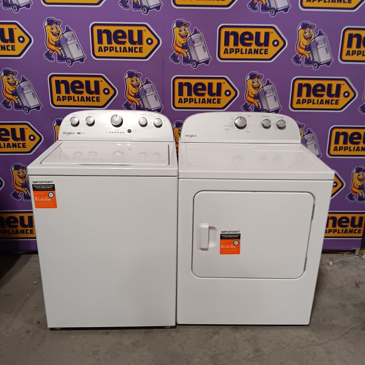 Whirlpool 3.8 cu. ft. Top Load Washer with Stainless Steel Wash Basket and 360 Wash Agitator WTW4816TW - Open Box and Whirlpool White Electric Extra Large 7.0 Cu. Ft. Dryer with Wrinkle Shield WED4815EW - Open Box