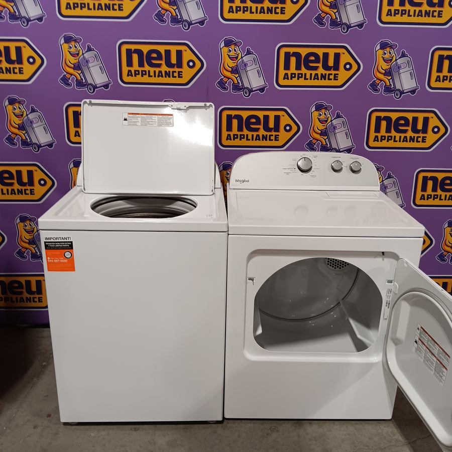 Whirlpool 3.8 cu. ft. Top Load Washer with Stainless Steel Wash Basket and 360 Wash Agitator WTW4816TW - Open Box and Whirlpool White Electric Extra Large 7.0 Cu. Ft. Dryer with Wrinkle Shield WED4815EW - Open Box