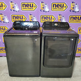 Samsung 4.7 cu. ft. Large Capacity Smart Top Load Washer with Active WaterJet in Brushed Black WA47CG3500AV - Certified Refurbished and Samsung Brushed Black 7.4 cu. ft. Smart Electric Dryer with Sensor Dry DVE47CG3500V - Certified Refurbished