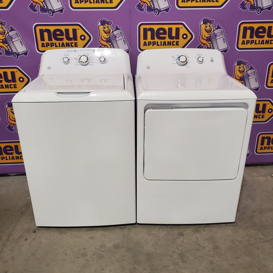 GE® 4.2 cu. ft. Capacity Washer with Stainless Steel Basket GTW335ASNWW - Certified Refurbished and GE 6.2 cu. ft. Capacity Electric Dryer with Up To 120 ft. Venting and Shallow Depth GTD33EASKWW - Certified Refurbished
