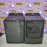Samsung Brushed Black Top Load 5.2 Cu. Ft. Washer with SuperSpeed Wash WA52A5500AV - Certified Refurbished and Samsung Black Stainless Steel Electric 7.4 Cu. Ft. Dryer with Steam Sanitize DVE50R5400V - Certified Refurbished