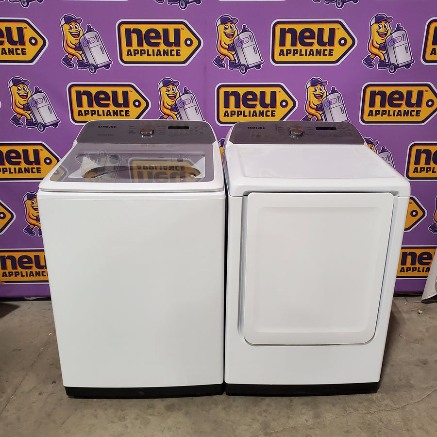 Samsung White Top Load 5.0 Cu. Ft. Washer with Active Water Jet WA50R5200AW - Certified Refurbished and Samsung White Electric 7.4 Cu. Ft. Dryer with Sensor Dry DVE50R5200W - Certified Refurbished