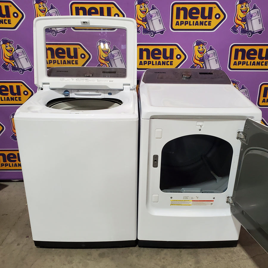 Samsung White Top Load 5.0 Cu. Ft. Washer with Active Water Jet WA50R5200AW - Certified Refurbished and Samsung White Electric 7.4 Cu. Ft. Dryer with Sensor Dry DVE50R5200W - Certified Refurbished