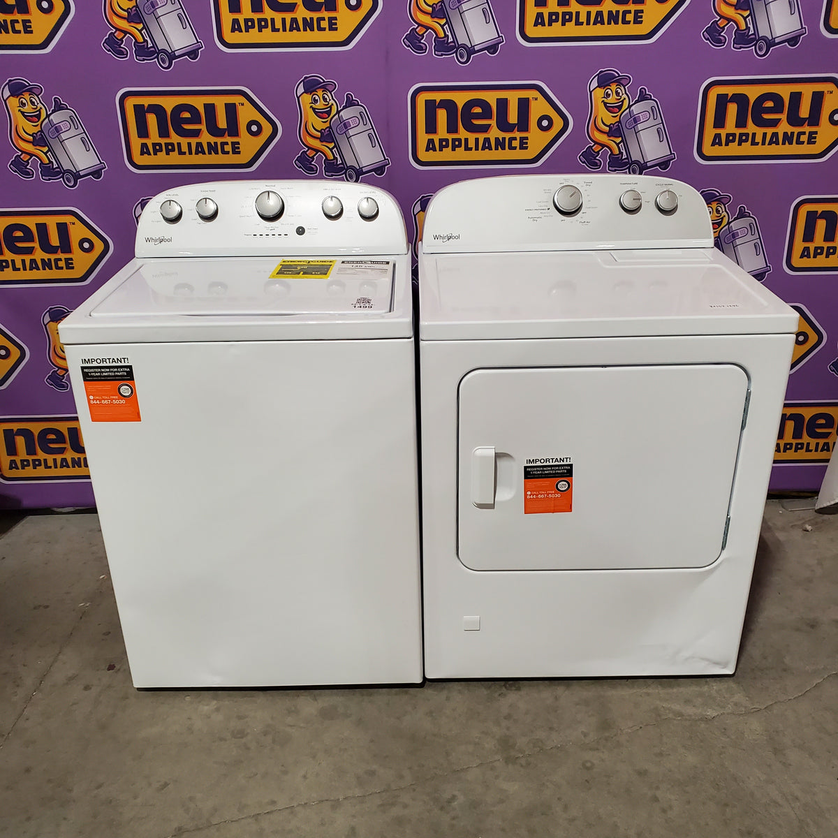 Whirlpool Top Load 3.5 Cu. Ft. Washer with Deep Water Wash Option WTW4816FW - Scratch & Dent (Major) and Whirlpool White Gas 7.0 Cu. Ft. Vented Dryer with Wrinkle Shield Option and AutoDry Drying System WGD4815EW - Scratch & Dent (Major)
