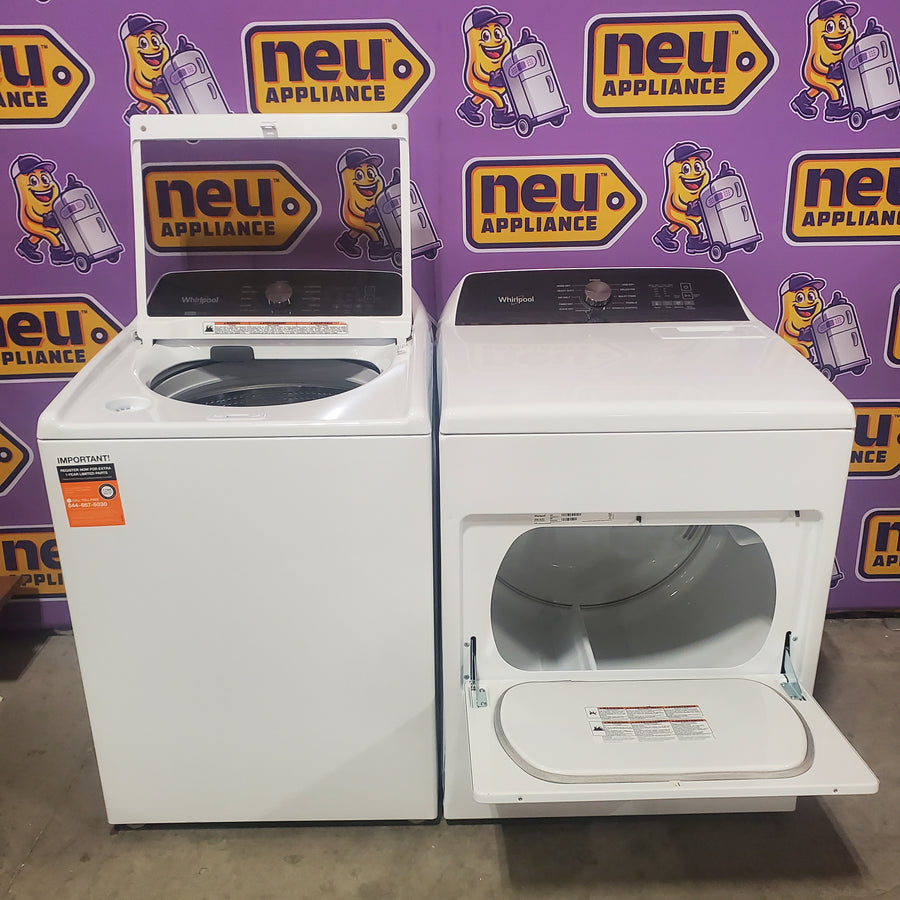Whirlpool Top Load 4.7 Cu. Ft. Washer in White with 2-in-1 Removable Agitator WTW5057LW - Open Box and Whirlpool 7.0 cu. ft. Electric Dryer with Hamper Door WED5010LW - Scratch & Dent (Minor)