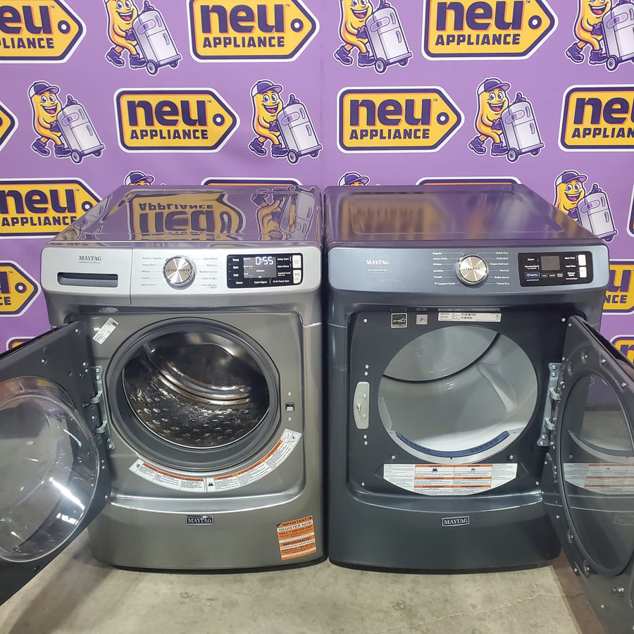 Maytag 4.5-cu ft High Efficiency Stackable Steam Cycle Front-Load Washer MHW5630HC - Open Box and Maytag 7.4 cu. ft. Smart Pet Pro Front Load Electric Dryer MED7020RF - Scratch & Dent (Minor)