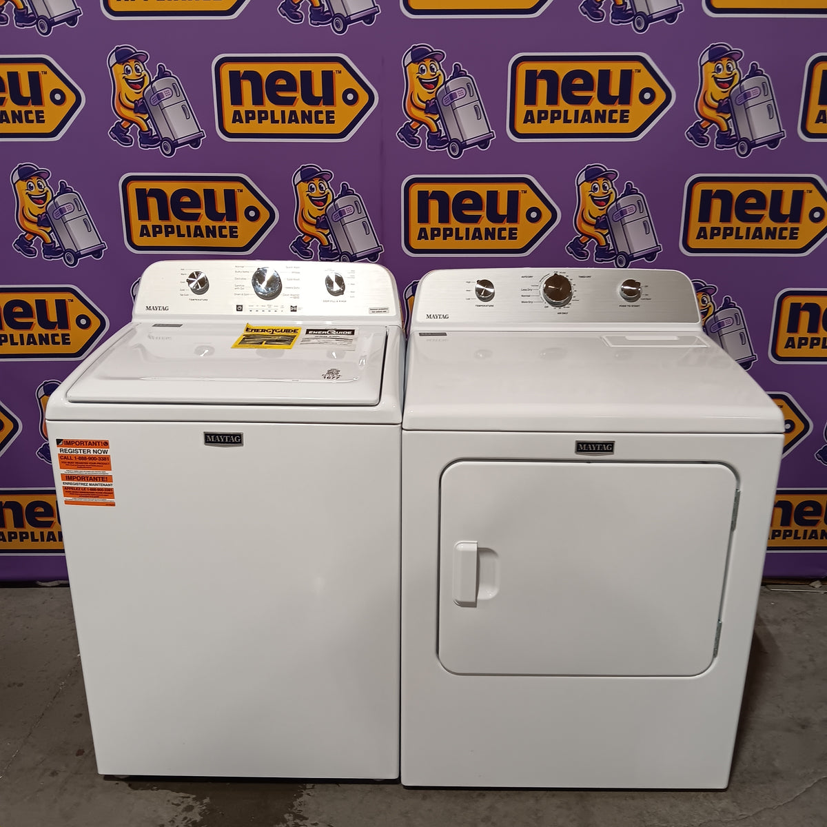 Maytag 4.2 Cu. Ft. Capacity Top Load Washer in White MTW4205SW - Scratch & Dent (Minor) and MayTag 7.0 cu. ft. Top Load Electric Wrinkle Prevent Dryer MED4500MW - Scratch & Dent (Minor)