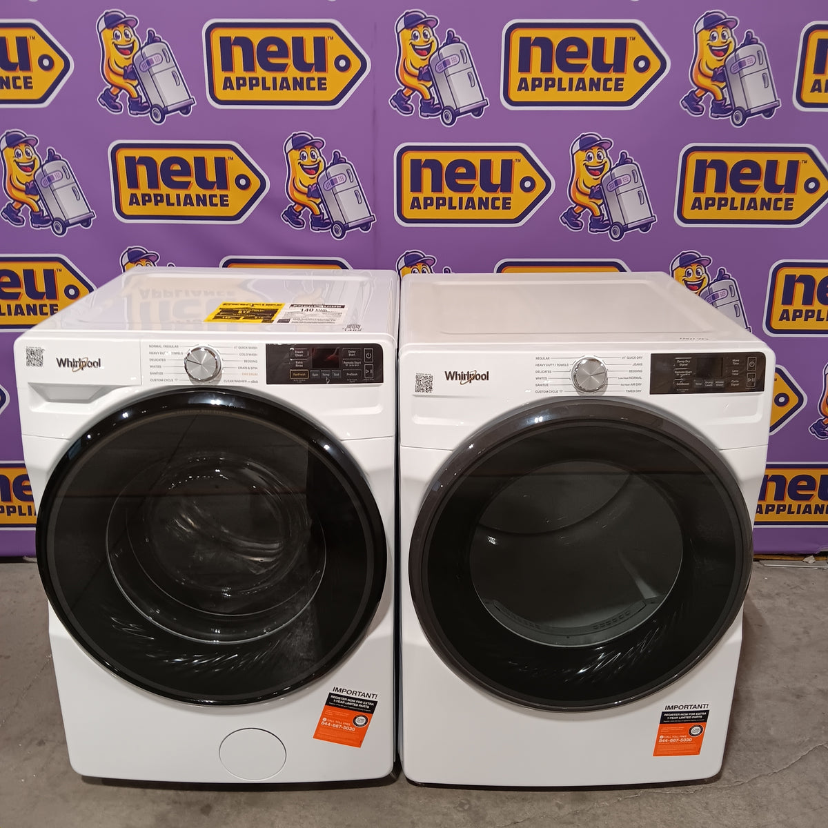Whirlpool 4.5 cu. ft. Smart Front Load ENERGY STAR® Washer with FreshFlow™ Vent System WFW5720RW - Open Box and Whirlpool 7.4 cu. ft. Smart Front Load ENERGY STAR® Electric Dryer with Wrinkle Shield™ Option WED5720RW - Open Box