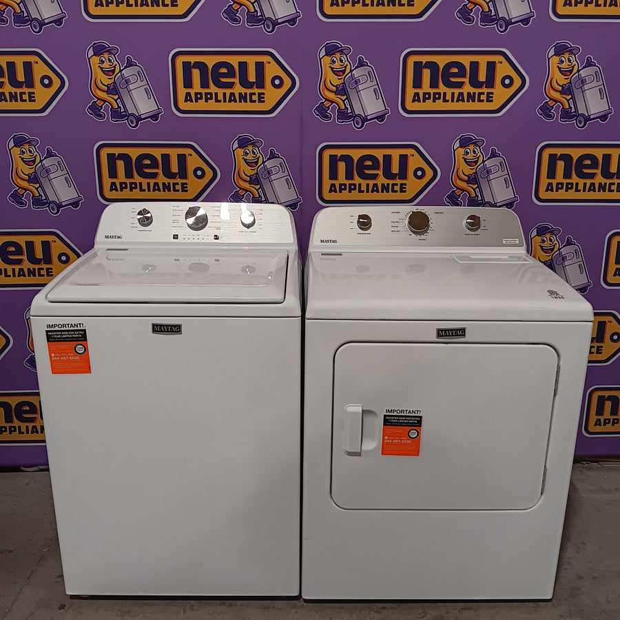 Maytag 4.2 Cu. Ft. Capacity Top Load Washer in White MTW4205SW - Open Box and MayTag 7.0 cu. ft. Top Load Electric Wrinkle Prevent Dryer MED4500MW - Scratch & Dent (Minor)