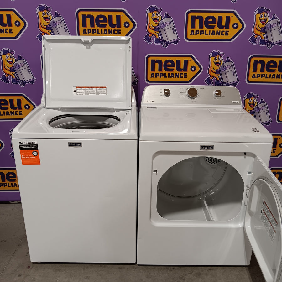 Maytag 4.2 Cu. Ft. Capacity Top Load Washer in White MTW4205SW - Open Box and MayTag 7.0 cu. ft. Top Load Electric Wrinkle Prevent Dryer MED4500MW - Scratch & Dent (Minor)