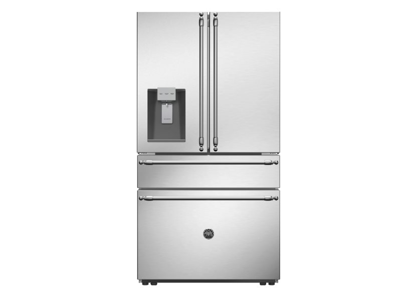 Bertazzoni 36 Inch Freestanding 4-Door French Door Refrigerator with 21.6 Cu. Ft. Total Capacity, Precise Temperature, Individual Quattro Temp Zone Drawer, and Dual Humidity-Controlled Crispers REF36FDFZXNT - Scratch & Dent (Moderate)
