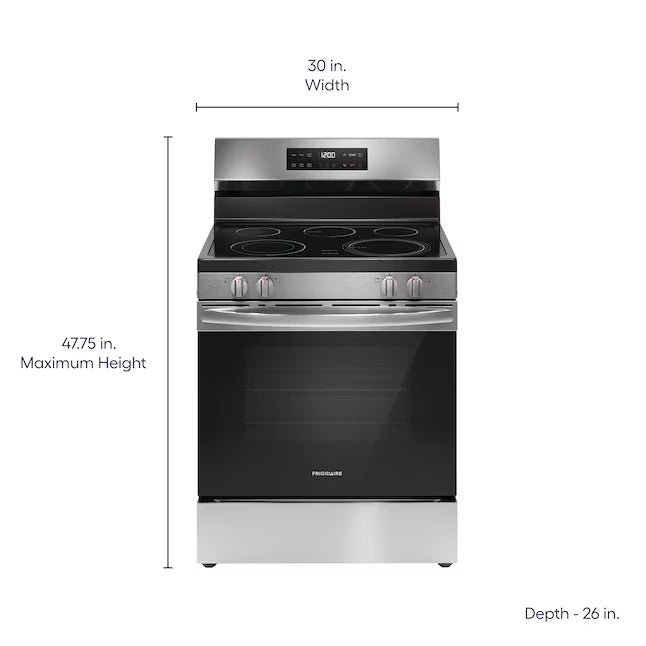 Frigidaire Fingerprint Stainless Steel Electric 30 Inch 5 Burner Ranch with Even Temp Element and Even Baking Technology FCRE306LAF - Open Box