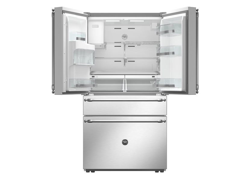 Bertazzoni 36 Inch Freestanding 4-Door French Door Refrigerator with 21.6 Cu. Ft. Total Capacity, Precise Temperature, Individual Quattro Temp Zone Drawer, and Dual Humidity-Controlled Crispers REF36FDFZXNT - Scratch & Dent (Moderate)