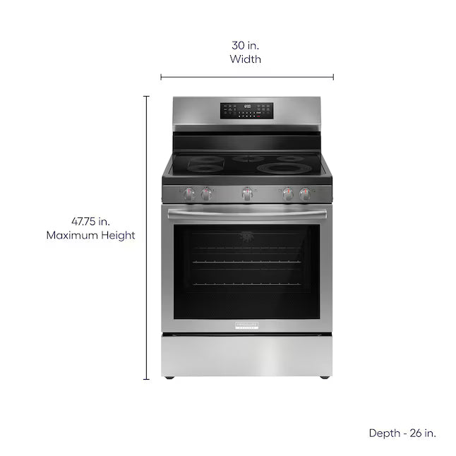Frigidaire Stainless Steel Gallery 30" Electric Glass top Range with No Preheat + Air Fry GCRE3060BF - Open Box