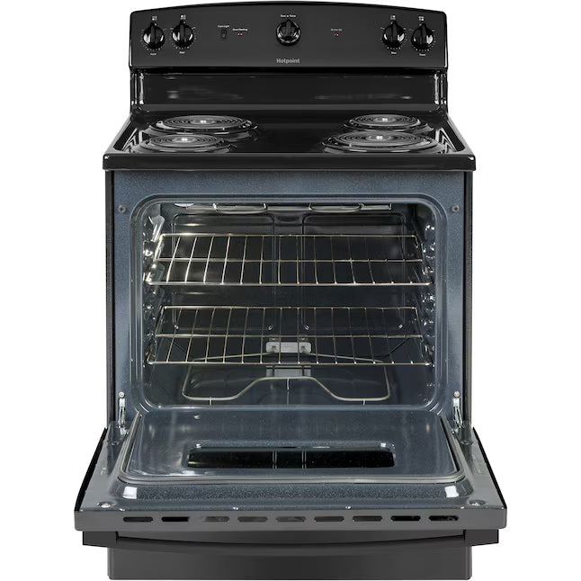 Hotpoint 30-in 4 Burners 5.0-cu ft Freestanding in Black RBS330DR4BB - Scratch & Dent (Minor)