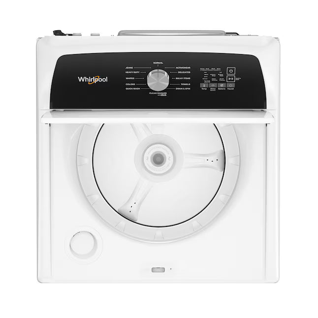 Whirlpool 4.5 Cu. Ft. Top Load Agitator Washer with Built-In Faucet WTW5015LW - Certified Refurbished and Whirlpool Top Load Style Electric Moisture Sensing 7.0 Cu. Ft. Dryer with Steam WED5050LW - Scratch & Dent (Minor)