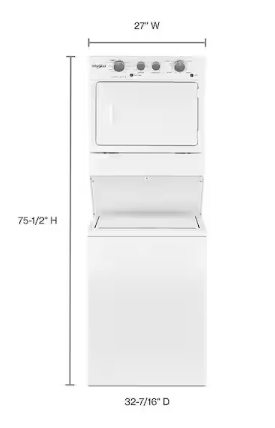 Whirlpool Long Vent Stacked 3.5 Cu. Ft. Laundry Center with 9 Wash Cycles, Auto Dry Technology, and Dual Action Agitator with Fabric Softener Dispenser WETLV27HW - Certified Refurbished