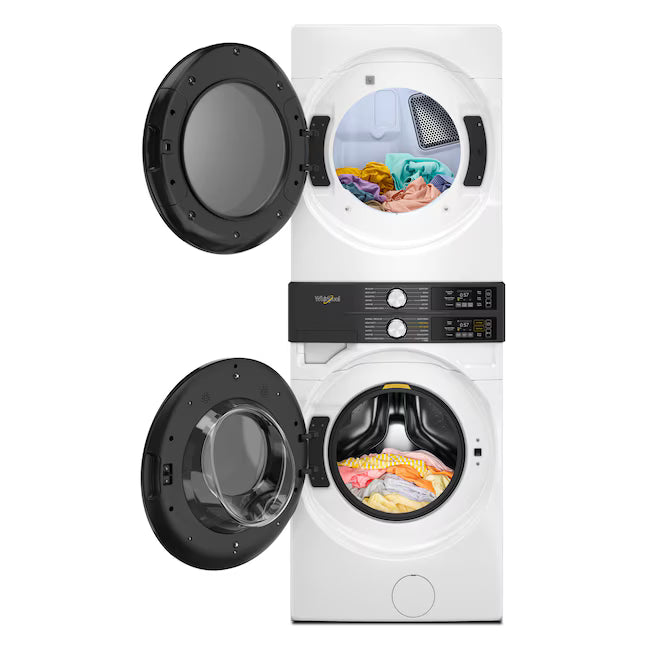 Whirlpool UV Clean 4.5-cu ft Front Load Washer and 7.4-cu ft Plug in Dryer Stacked Laundry Center in White WEF5727TW - Open Box