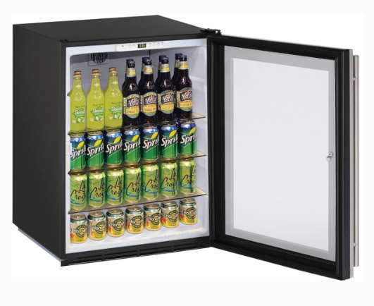 U-Line 5.4 cu. ft. Undercounter Refrigerator with 70 Bottle Capacity, 3 Adjustable Glass Shelves, Glass Door, Interior LED Lighting, and Reversible Door Swing U-ADA24RGLB-13B - Open Box