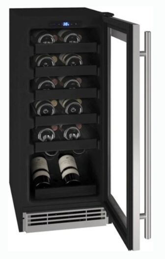 U-Line 15 Inch Wine Refrigerator with 3.0 Cu. Ft. Capacity, 3/4 Extension Wine Racks, LED Lighting, LOW-E Argon Thermopane Glass Door, Reversible Door Swing, Digital Touch Pad Control, and Convection Cooling UHWC115IG01A - Scratch & Dent (Minor)