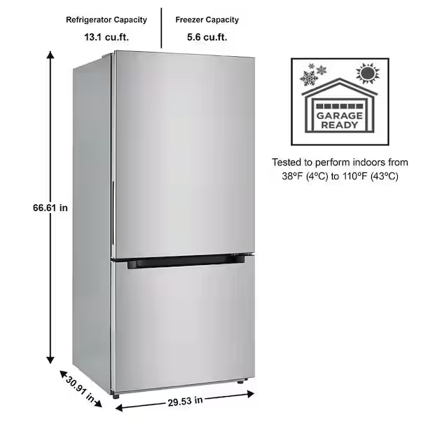 Vissani 18.7 cu. ft. Bottom Freezer Refrigerator in Stainless Steel 25138SD758 - MDBF18SS - Scratch & Dent (Moderate)