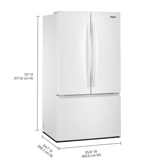 Whirlpool 36 in. 31 cu. ft. Standard Depth French Door Refrigerator in White with Interior Water Dispenser WRFF3336SW - Scratch & Dent (Moderate)