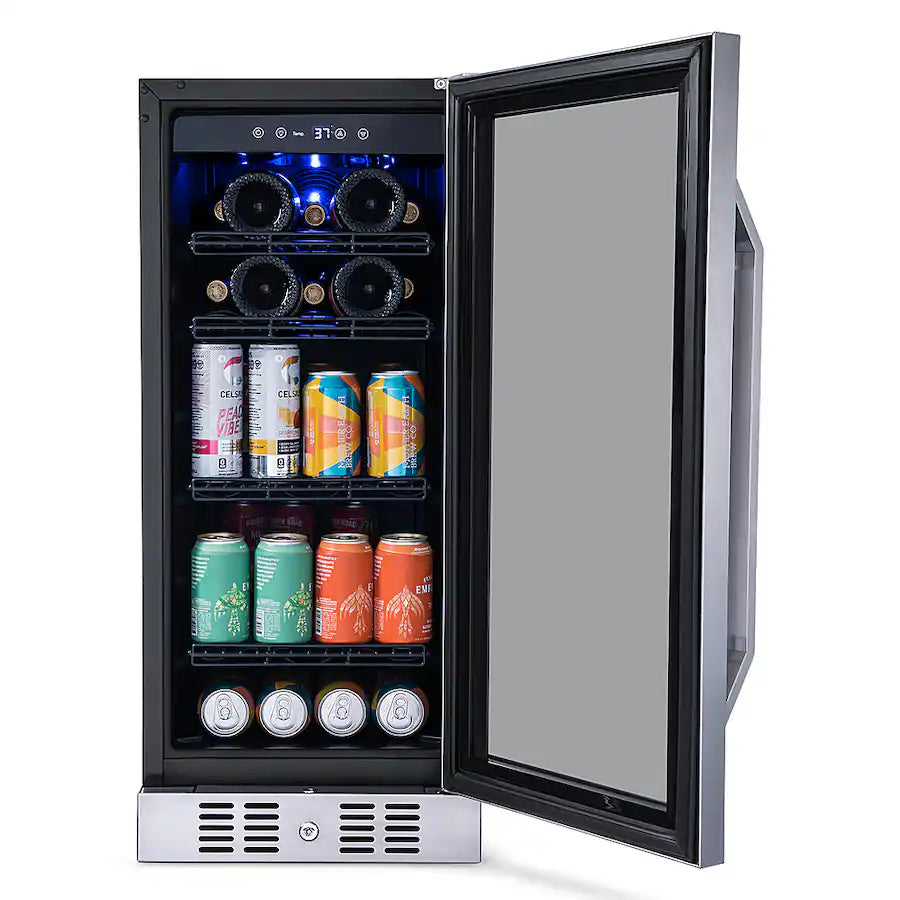 NewAir 15 in. FlipShelf 33 Wine Bottles & 80 Cans Built-in Beverage and Wine Cooler in Stainless Steel with Reversible Shelves SA628 - NWB060SS00 - Open Box