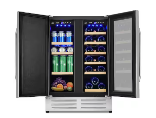 Pictures of Velivi 24 in.Dual Zone 20-Wine Bottles and 88-Can Built-In and Freestanding with French Door Beverage Cooler in Stainless Steel 251315SD1077 - KMYL 120-2 - Scratch & Dent (Moderate) - Neu Appliance Outlet - Discount Appliance Outlet in Austin, Tx