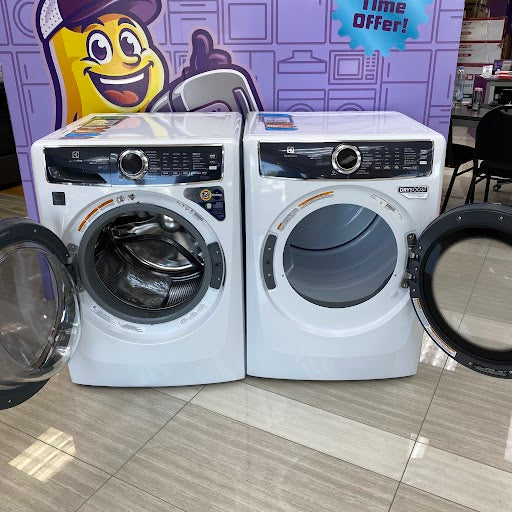 Electrolux 4.5 Cu.Ft. Stackable Front Load Washer with Steam and SmartBoost Wash System ELFW7637AW - Open Box and Electrolux 8.0 Cu. Ft. Front Load Perfect Steam™ Electric Dryer with Balanced Dry™ and Instant Refresh ELFE7626BW - Scratch & Dent (Minor)