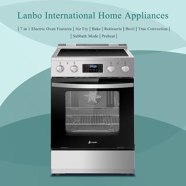 Lanbo 24 in. 4 Burner Elements Freestanding Electric Range in Stainless Steel with Air Fry, Rotisserie and True Convection 251315SD1150 - LBERT24RCSAA - Scratch & Dent (Minor)