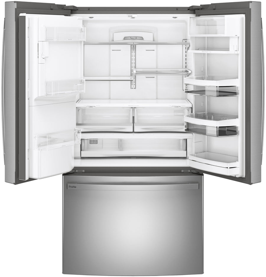 GE Profile™ ENERGY STAR® 22.1 Cu. Ft. Counter-Depth Fingerprint Resistant Stainless French-Door Refrigerator with Hands-Free AutoFill PYE22KYNFS - Certified Refurbished