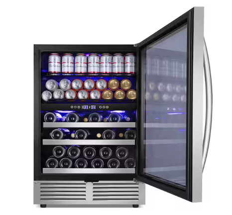 Tittla 24 Inch Beverage Refrigerator, Dual Zone Built in Wine Cooler Fridge, 27-Wine Bottles and 84-Cans KMYC150-2 - Scratch & Dent (Minor)