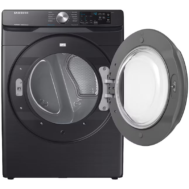 Samsung 7.5-cu ft Stackable Vented Electric Dryer with Steam Cycle in Fingerprint Resistant Black Stainless Steel DVE45R6100V - Scratch & Dent (Moderate)
