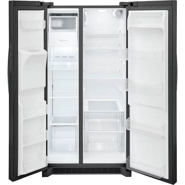 Frigidaire 25.6-cu ft Standard-Depth 36-in Wide Side-by-Side Refrigerator with Ice Maker, Water and Ice Dispenser in Black Stainless Steel FRSS2623AD - Scratch & Dent (Minor)