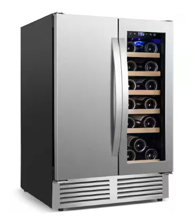 Nipus 24 in. Built-in Dual Zone 18 Bottle and 80 Can Wine and Beverage Cooler with Four Door Handles Wine Fridge in Silver 251312SD1029 - NPDUAL01 - Open Box