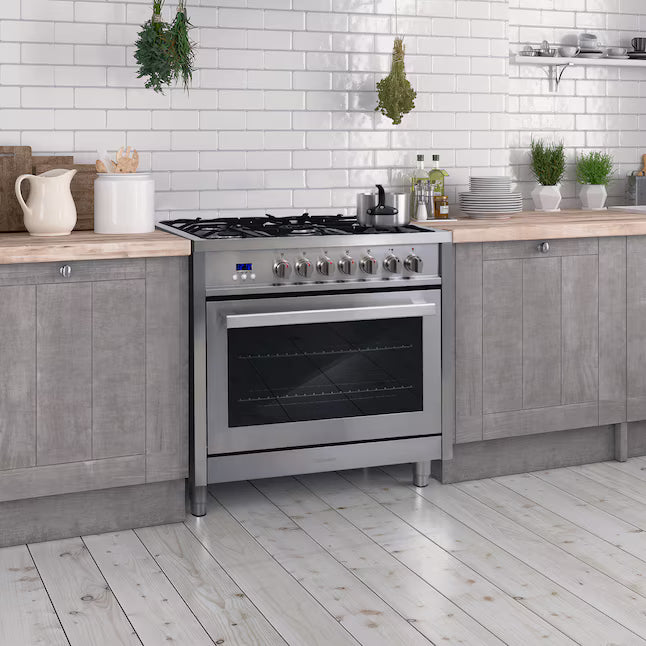 Cosmo 36-in Deep Recessed 5-Burner Convection Oven Freestanding Dual Fuel Range in Stainless Steel 22133SD173 - F965 - Scratch & Dent (Minor)
