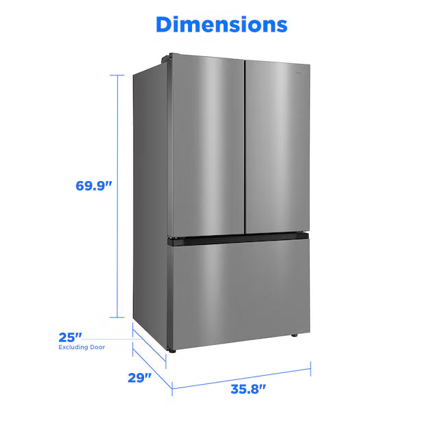 Midea Counter-Depth PLUS 26.5-cu ft 3 -Door 36-in Wide French Door Refrigerator with Dual Ice Maker ENERGY STAR Certified in Stainless Steel MRF27I6BST - Scratch & Dent (Major)