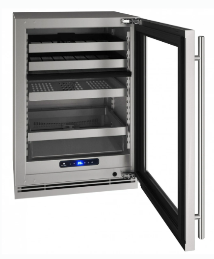 U-Line 24 Inch Dual Zone Beverage Center with 5.1 Cu. Ft. Capacity, Convection Cooling, Stainless Steel Interior, Removable Full-Extension: Shelf, Slide & Secure Bin, and Wine Racks UHBD524 - Scratch & Dent (Minor)