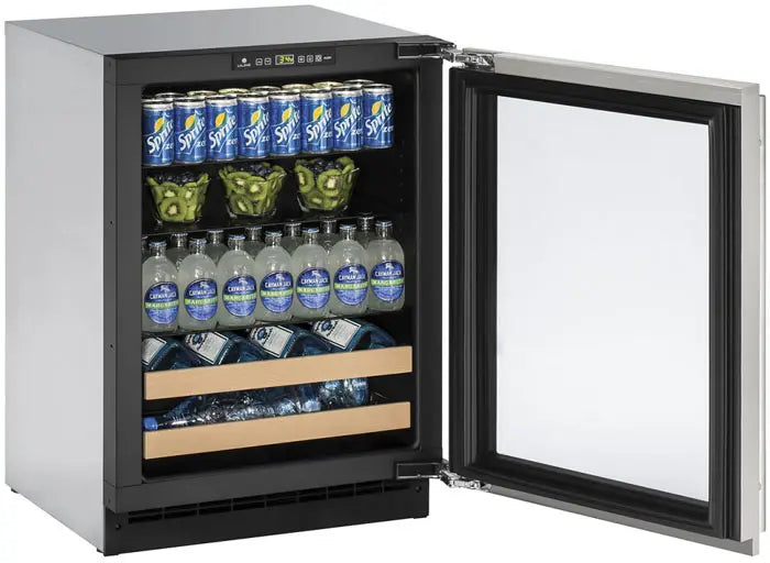 U-Line 24 Inch Built-in Beverage Center with 4.9 cu. ft. Capacity, 79 12-oz Bottle Capacity, 123 12-oz Can Capacity, 10 Wine Bottle Capacity, and Star-K Certified Sabbath Mode U-2224BEVS-00B - Open Box