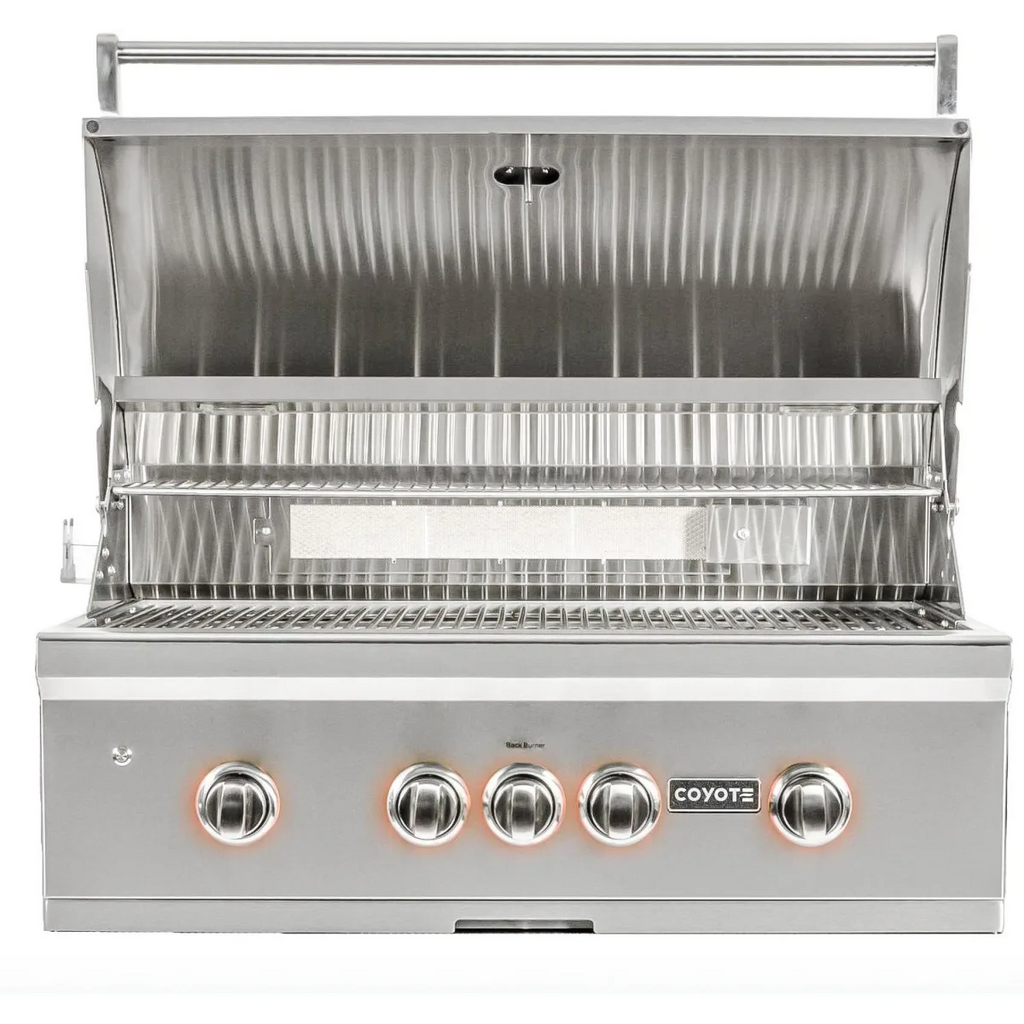 Pictures of Coyote 36 Inch Built-In Grill with 3 Infinity Burners™, RapidSear™ Infrared Burner, 875 sq. in. Cooking Surface, Interior Grill Lighting, LED Illuminated Knobs, and Integrated Wind Guard 1117272 - C2SL36NG - Scratch & Dent (Moderate) - Neu Appliance Outlet - Discount Appliance Outlet in Austin, Tx