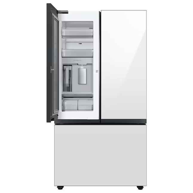 Samsung Counter-Depth Beverage Center 24.0 cu ft 3-Door Smart Compatible French Door Refrigerator with Dual Ice Maker with Water Dispenser and Door within Door ENERGY STAR Certified in White Glass RF24BB660012 - Scratch & Dent (Minor)
