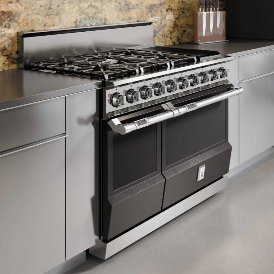 Hestan 48 Inch Freestanding Dual Fuel Range with 5 Burners, 12 Inch Griddle, Heavy-Duty Cast Iron Grates, CircuFlame™, Dual-Flow Burner, Electronic Ignition/Reignition, and PureVection™ KRD485GD-NG-WH - Open Box