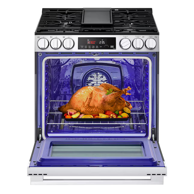 LG 5.8 cu.ft. Smart Propane-Converted Single Oven Slide-in Range, Air Fry, Fan Convection, EasyClean®, Self Clean, ThinQ®, Printproof® Stainless Steel LSGL5833X - Scratch & Dent (Minor)