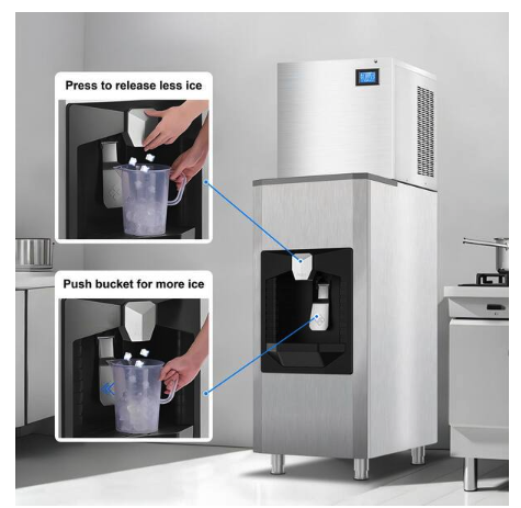 Hooure 22.2in.Freestanding Commercial Ice Maker Bin 200lbs.Storage 0lbs./24 H Stainless Steel Ice Maker Full Size Cubes, Crusher AD156BTHD - Scratch & Dent (Minor)