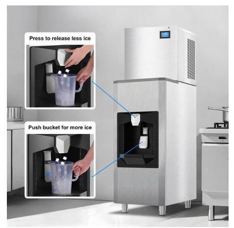 Hooure 22.2in.Freestanding Commercial Ice Maker Bin 200lbs.Storage 0lbs./24 H Stainless Steel Ice Maker Full Size Cubes, Crusher 251318SD1360 - AD156BTHD - Scratch & Dent (Minor)
