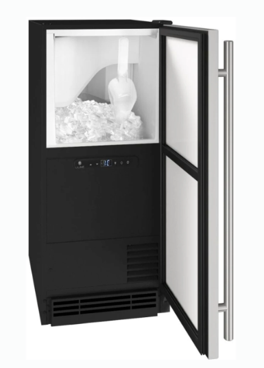 U-Line 15 Inch Clear Cube Ice Maker with 55 lbs Daily Production, 25lbs Storage Capacity, Digital Touchpad Control, Cleaning Indicator, LED Lighting, Heavy Duty Ice Scoop, and Field Reversible Door UHCL115IS01A - Scratch & Dent (Moderate)