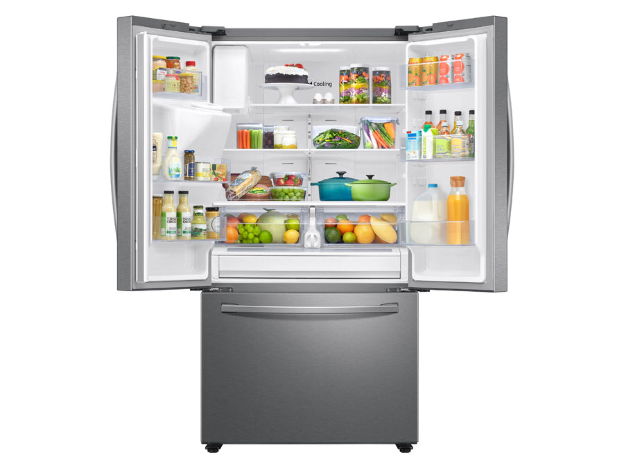 Samsung 26.5 cu. ft. Large Capacity 3-Door French Door Refrigerator with Family Hub™ and External Water & Ice Dispenser in Stainless Steel RF27T5501SR - Scratch & Dent (Major)