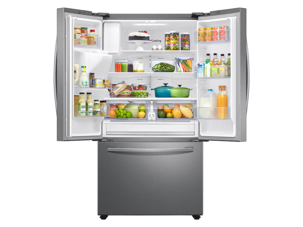 Pictures of Samsung 26.5 cu. ft. Large Capacity 3-Door French Door Refrigerator with Family Hub™ and External Water & Ice Dispenser in Stainless Steel 31132SD83 - RF27T5501SR - Scratch & Dent (Major) - Neu Appliance Outlet - Discount Appliance Outlet in Austin, Tx