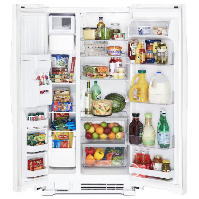 Whirlpool 24.6-cu ft Standard-Depth Side-by-Side Refrigerator with Ice Maker, Water and Ice Dispenser in White WRS315SDHW - Scratch & Dent (Minor)